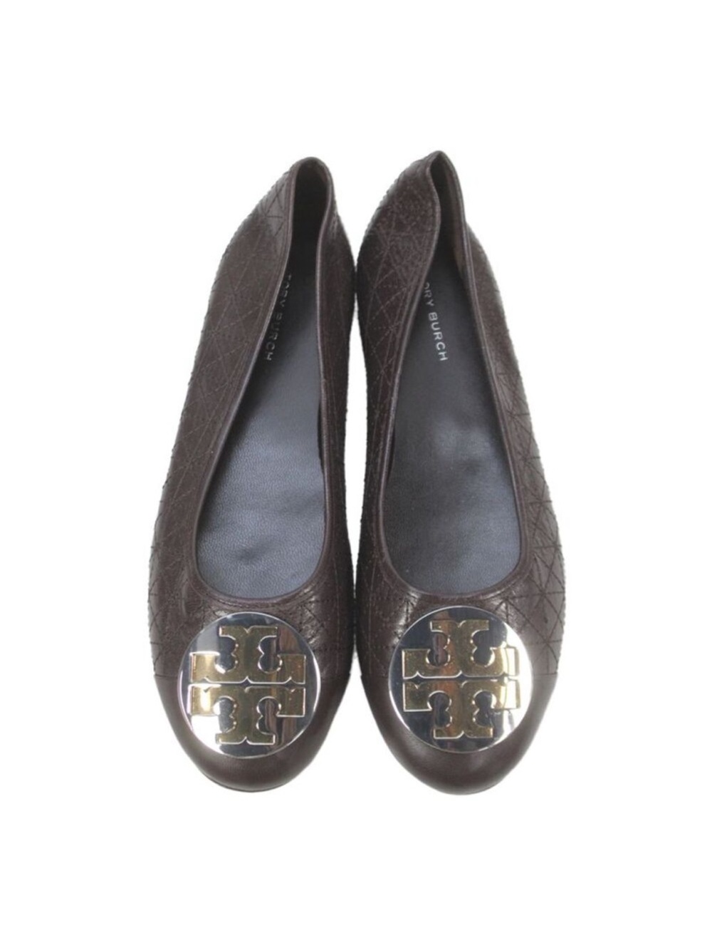 Tory Burch Womens Leather Gold Logo Ballet Flats Brown Size 6.5